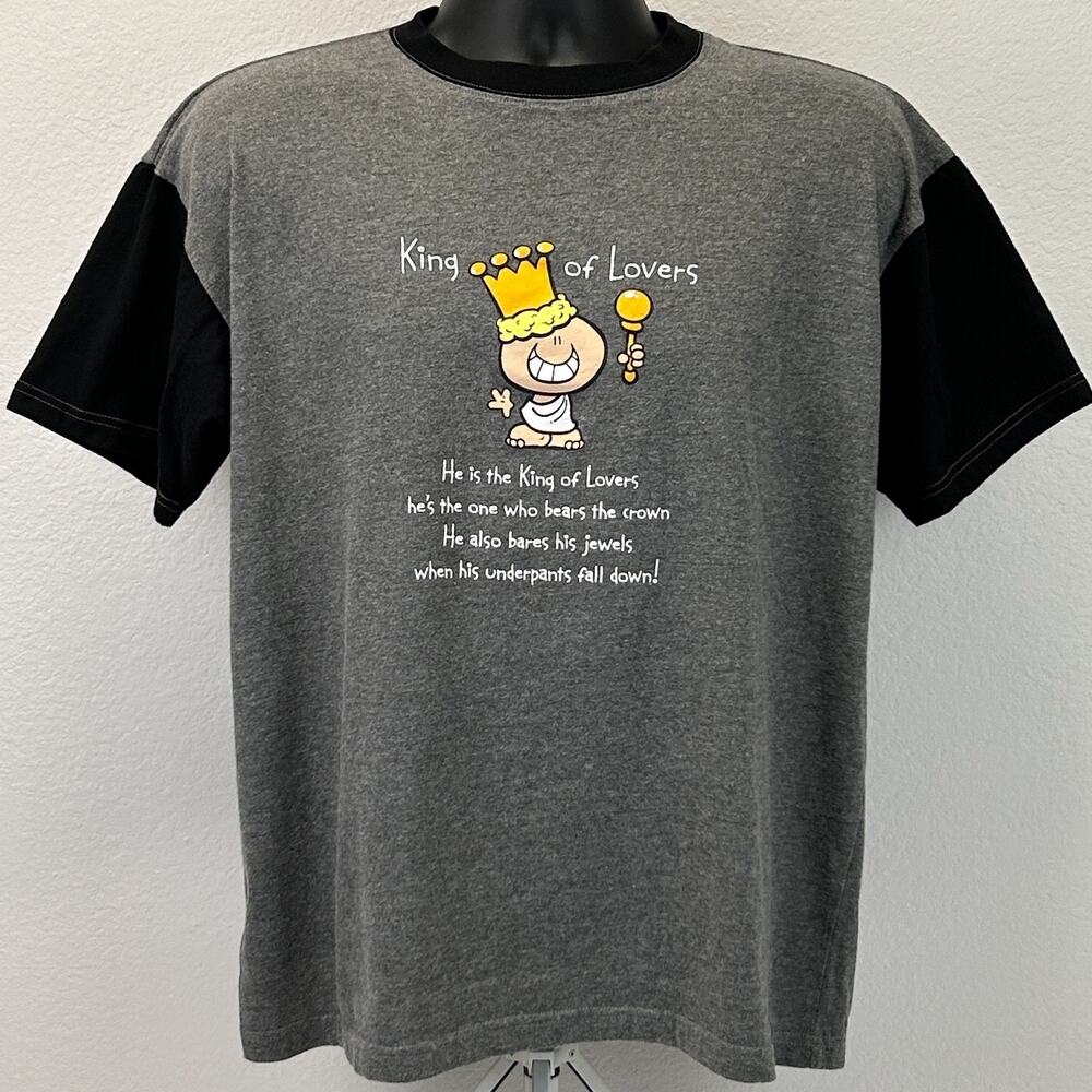 Vintage Y2Ks King of Lovers Ringer T Shirt M Medium Gray Bubblegum Carlton Cards